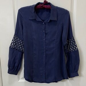 A. Z. I. Elegant Navy Button Down Shirt with Lattice Sleeves